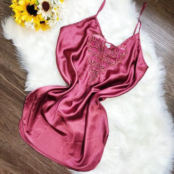 Vintage Other - VINTAGE BURGUNDY SATIN SLIP DRESS